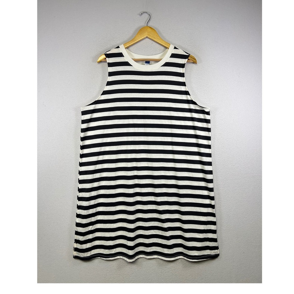 Nautical Minimalist Old Navy Women XL Black White Striped Sleeveless Mini Dress